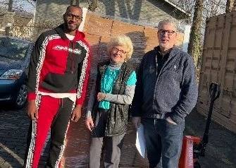 4P Driver Phil, ACSGW Food Program Manager Joyce, and ACSGW Director John Gavin with the delivery of veggie boxes
